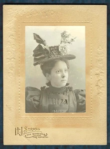PRETTY YOUNG WOMAN WITH A HAT WITH FLOWERS by H. J. STRONG QUEEN ST., TORONTO - Picture 1 of 5