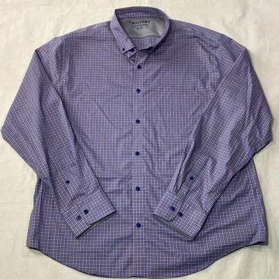 Camisa Twillory Untuckable Para Hombres XL-2XL Azul Naranja Calce Guinga Sin Hierro Informal Foto 1 de 4