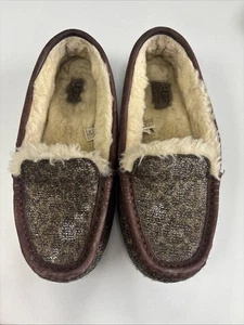 UGG Ansley Glitzer braun Leopard Hausschuhe Mokassin US Größe 8 Tiermotiv - Bild 1 von 7