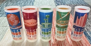 Vasos de vidrio de colección 1964 1965 Feria Mundial de Nueva York MCM: lote de 5 ~ casi como nuevos - Imagen 1 de 5