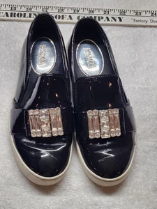 Michael Kors Women’s Slip-On Sneakers Black Patent with Rhinestone Buckle – Size - Picture 1 of 8