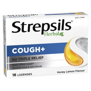 Strepsils Herbal Cough+ 16 Lozenges - Honey Lemon Flavour Sore Throat - Picture 1 of 1