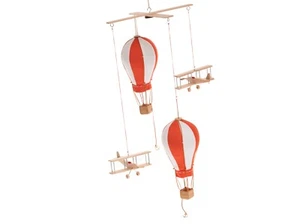 Avión y globo aerostático móvil, decoración neutral para bebé, naranja y W - Imagen 1 de 4