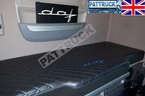 FITS DAF XF 106 TRUCK ECO LEATHER BED COVER - BLACK WITH BLUE STITCHES - Picture 1 of 4