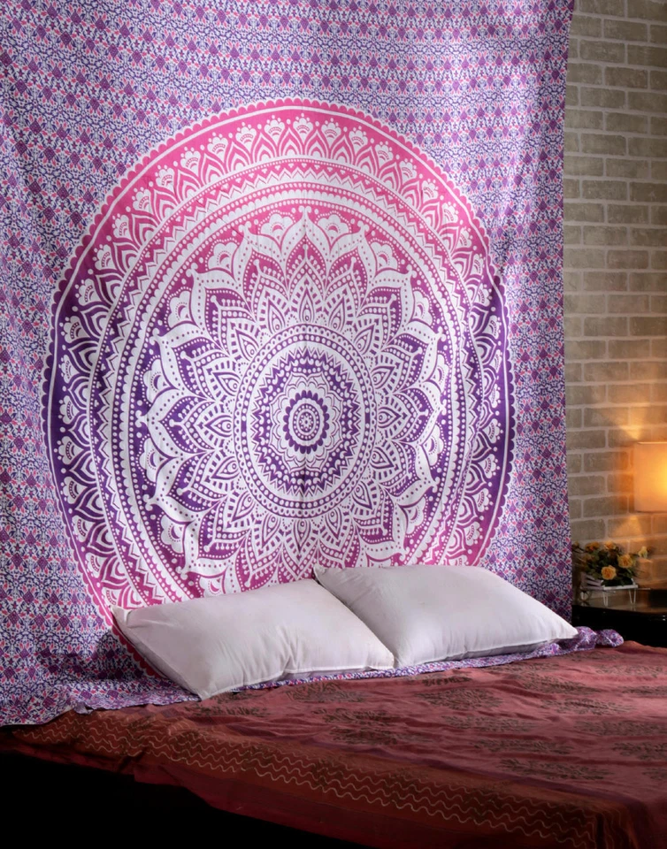 Tapiz de pared indio ombre rosa algodón tamaño queen sábana decoración Foto 1 de 4