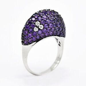 14k White Gold Amethyst, Blue Spinel & Diamond Dome Ring Size 9