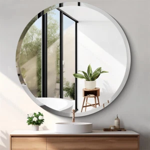 Large Round Frameless Bathroom Mirror Beveled Circle Vanity Wall Mirrors 24/32in - Picture 1 of 16