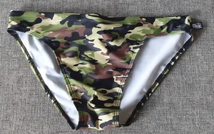 AUSSIEBUM MENS Camo Army Solider Commando Swimming Brief Trunks Green 5cm seam M - Picture 1 of 5