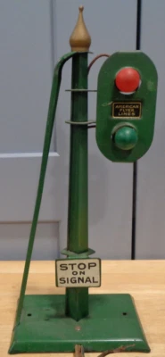AMERICAN FLYER PREWAR O-GAUGE 2118 GREEN RAILROAD STOP ON SIGNAL, TESTED WORKING - Image 1 of 4