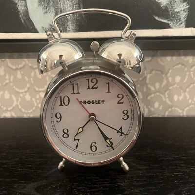 Crosley Metallic Twin Bell Alarm Chrome Silver Clock 7” Tall 5” Wide - Image 1 of 2