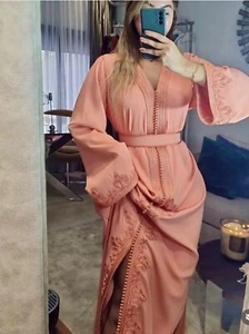 Moroccan Peach Kaftan, Elegant Embroidered Caftan, Nikkah Dress Abaya - Picture 1 of 7