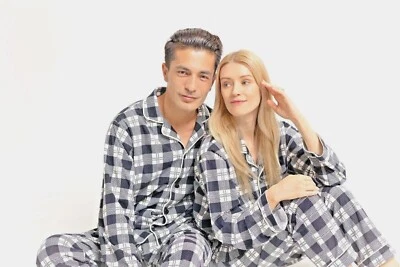 Adult Cute Couple or Single Soft Plaid Pajama Set - Gray - Image 1 of 4