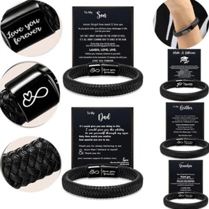 To My Son Grandson Dad Love You Forever PU Leather Braided Bracelet Wristband - Picture 1 of 13