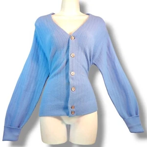 VTG Royal Lord Jeff Orlon Button Up Cardigan Sweater Womens M/L Sky Blue Ribbed - Picture 1 of 13