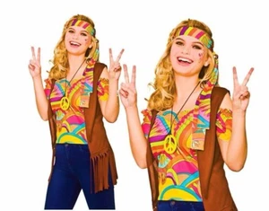 Damas GENIAL HIPPIE Hippy Elegante Vestido Psicodélico Adulto Disfraz Reino Unido Talla 10-20 - Imagen 1 de 5