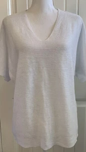Eileen Fisher Organic Linen Knit Deep V-Neck Top Sz2X S9LOX-W4623X White - Picture 1 of 9