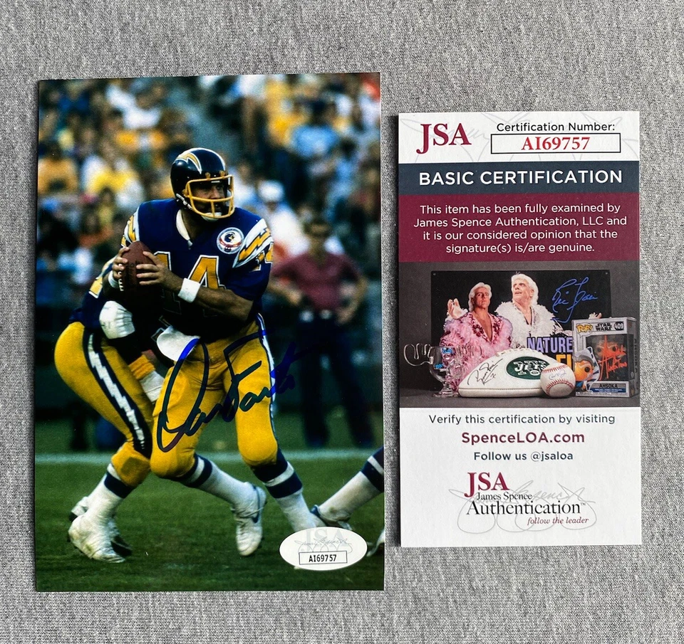 SAN DIEGO CHARGERS- DAN FOUTS AUTOGRAPH 4x6 ACTION PHOTO JSA AI69757 - Image 1 of 1