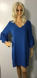 Belongsci Women’s Celeste Blue Dress V-Neck Bell Sleeves Brand New Sz XS Tags - Picture 1 of 2