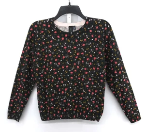 Volcom Sweater Youth Size L Black Mini Floral Long Sleeve Crew Neck Knit Top - Picture 1 of 6