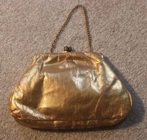 Vintage Gold Leather Evening Clutch Purse Mirror 1950s - Picture 1 of 5