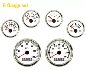6 Gauge Set with Senders GPS 120MPH Speedometer Tacho Fuel Volt Temp White 9-32V - Foto 1 di 10