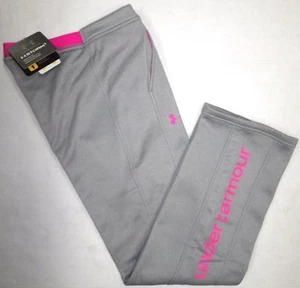 NWT Under Armour Girls Coldgear Storm Fleece Loose Sweat Pants Gray Pink Youth L - Picture 1 of 9
