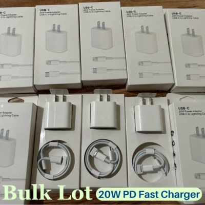 LOTE Cargador de Pared Rápido USB C 20W Adaptador de Corriente PD para iPhone 14/13/12/11/Pro/XR/8 Foto 1 de 4