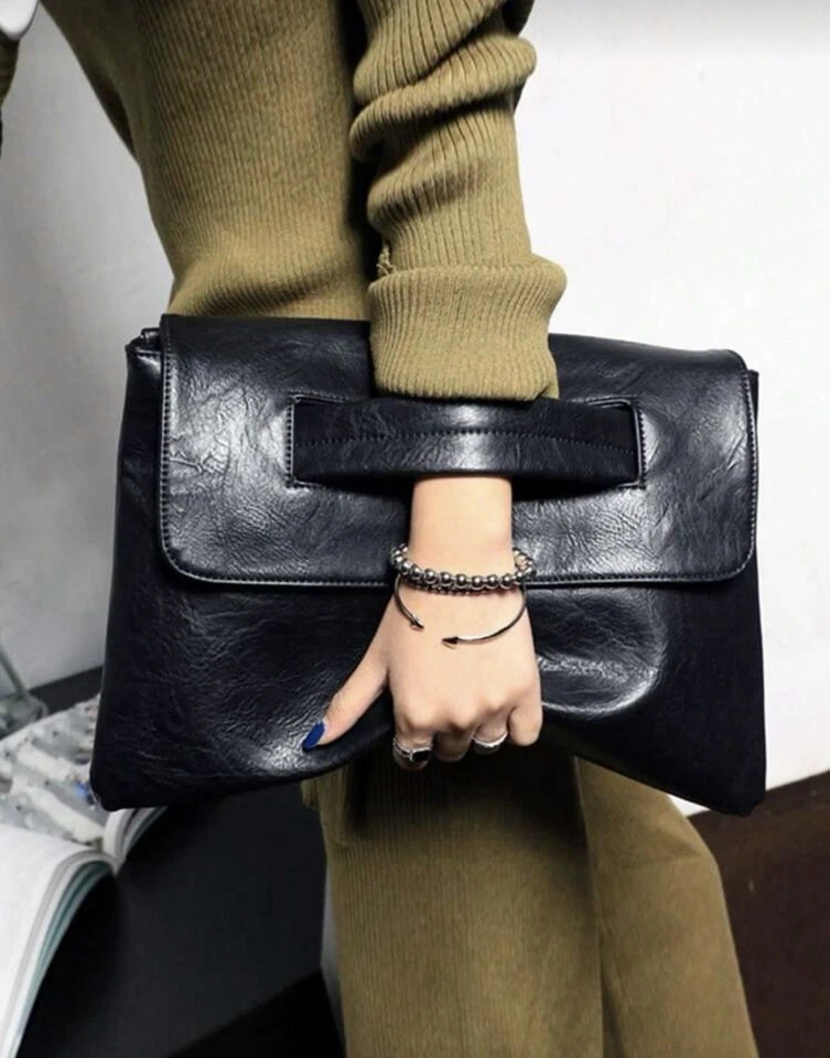Bolso sin asas sobre de lujo negro Cartera Diseñador Mujeres Bolso de mano De colección Nueva ranura Foto 1 de 4