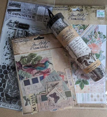 Lote de 4 estampillas acrílicas y papel collage paquetes de adornos ideología de Tim Holtz Foto 1 de 4