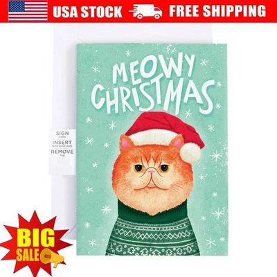 O cartão de brincadeira sem fim "Meowy Christmas" cartão de gato de Natal cartão de felicitações - Imagem 1 de 4