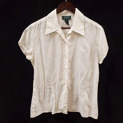 Lauren Ralph Lauren Damen Preppy Old Money Leinentop Größe 12 weiß klassisch - Bild 1 von 4