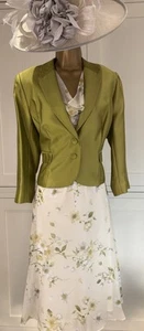 Hobbs UK 16/18 Cream Green Floral Chiffon Dress & Satin Jacket Wedding Outfit - Picture 1 of 24