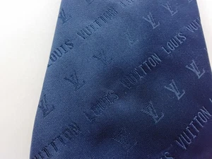 Vintage Louis Vuitton Navy Blue logo Tie 100% Silk Neck - Picture 1 of 7