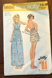 VTG 70s Simplicity 5686 simple boho Halter Dress Maxi Short Sz 9/ 10 cut - Picture 1 of 3