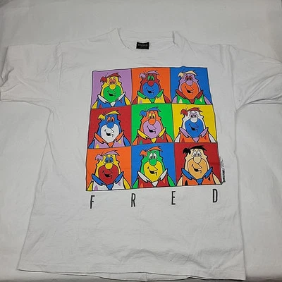 复古 20 世纪 90 年代 The Flintstones T 恤单针 Andy Warhol Art Fred 尺寸 L — 第 1/4 张图片