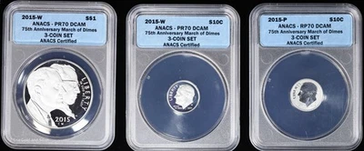 2015 10C Silver March of Dimes 3-Coin Set ANACS PR 70 - Image 1 of 4