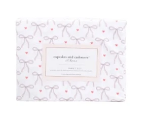 Cupcakes & Cashmere Bows & Hearts- Pink Bows QUEEN Sheet Set/ Viral NEW Coquette - Picture 1 of 4