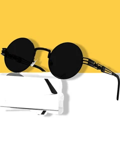 Round Steampunk Sunglasses Circle Lennon Hippie Glasses Metal Frame 100% - Picture 1 of 6