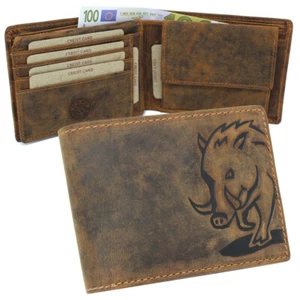 Leder Geldbörse Geldbeutel Börse RFID-Schutz Jäger Wildschwein Querformat braun - Bild 1 von 7