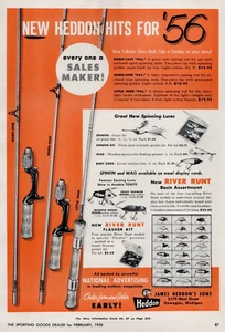 Anuncio impreso de cañas de señuelos de pesca Heddon 1956 - Imagen 1 de 2