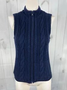Gilet maglione smanicato Talbots blu navy maglia cavi lana zip - taglia PS - Foto 1 di 4