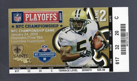 BRETT FAVRE  DREW BREES 2009-2010 NFC CHAMPIONSHIP VIKINGS @ SAINTS FULL TICKET Cover