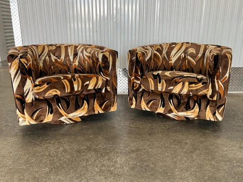 1970's Wild Mod Fabric Lounge Chairs Cover