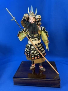 Antique Japanese Hina Warrior Doll Samurai Meiji w Stand and Wood Box - Picture 1 of 14