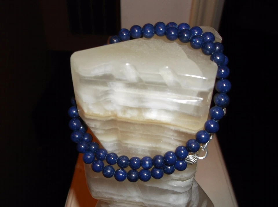 PULSERA HOMBRE HECHA A MANO 8 1/2" 6 MM AZUL LAPISLÁZULI DOBLE ENVOLTURA CUENTAS Foto 1 de 1