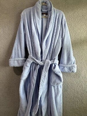 Stan Herman Fluffy Baby Blue Plush Robe Sz 2X pockets Tie Wrap - Image 1 of 4