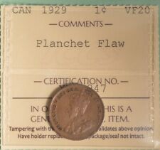 1929 Canada Penny  -  Planchet Flaw - ICCS Graded VF-20  - XVF 947
