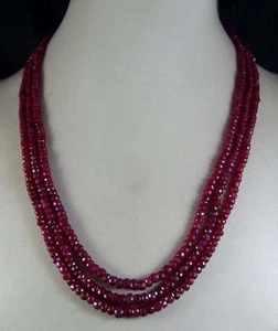 Beautiful 3 Rows 2x4mm Faceted Natural Dark Red Ruby Beads Necklace 17-19'' - Picture 1 of 4