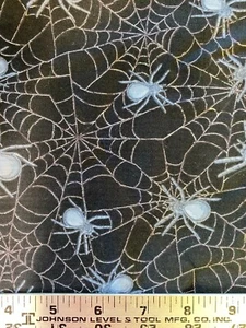 Headgear BTY Fabri-Quilt Spiders Halloween Black White Silver Fabric 9794 - Picture 1 of 2