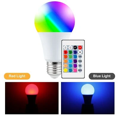 RGB LED Light Bulb E27 Color Changing Dimmable Lamp with Remote Control 5/10/15W - Image 1 of 4